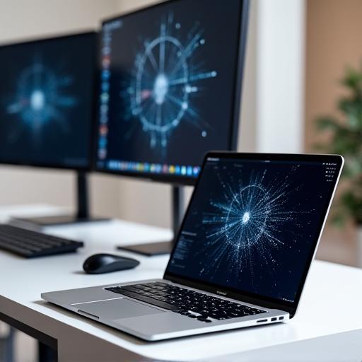 モダンなノートパソコンと周辺機器