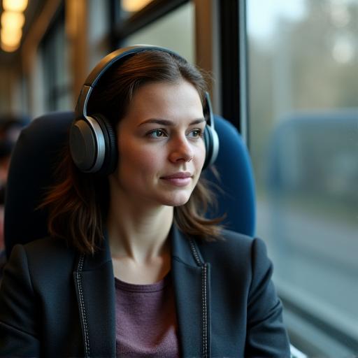 電車内でヘッドホンを付けている人物